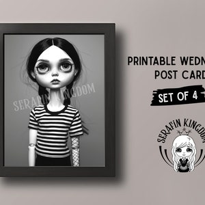 Biglietto di auguri di compleanno gotico, cartolina per bambola Blythe, biglietto da collezione, Dark Academia, biglietto di auguri di compleanno stampabile, in bianco e nero.