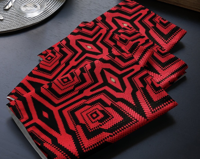 Set of 4 Dinner Napkins, Romance Red and Black Crochet Design Patterns, Housewarming Gift Ideas, Practical Last Minute Tableware Gifts