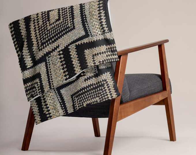 Cozy Crochet Throw Blanket Patterns Tan and Black Block Design Grandma Blanket for Top College Essentials and Accents