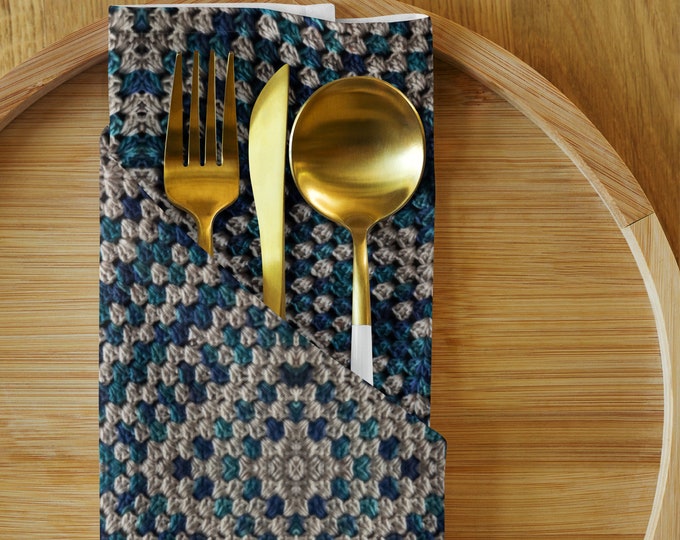 Perfect Holiday Gift, Cork Back Coasters & Cloth Napkins Set of 4 – Blue Pearls Crochet Design, Table Settings Accent, Gifts Under 100