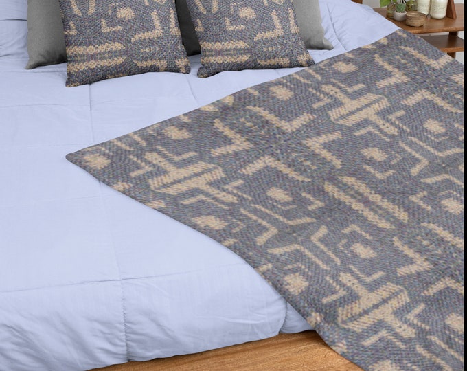 Winter Ready Cozy Gift Alert, Settled Blues Crochet Design Blanket and Pillow Set, Ideal for Home Comfort Gift