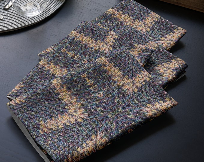 Set of 4 Dinner Napkins, Settled Blues Crochet Design Patterns, Housewarming Gift Ideas, Practical Last Minute Tableware Gifts