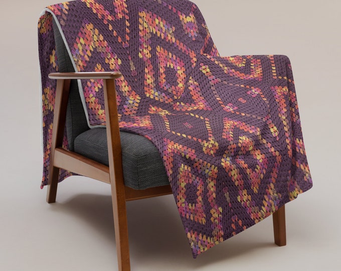 Crochet Design Throw Blanket, Winter Ready Purple Diamond Pattern, Ideal for Home Comfort Snuggling, Cozy Gift for Home