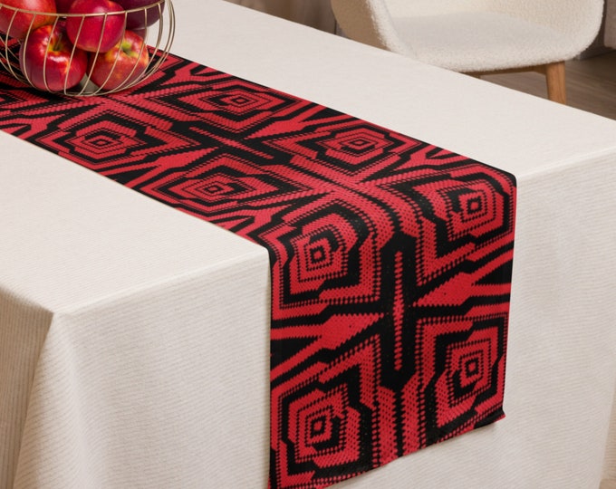 Crochet Pattern Custom Table Runner Decor for Dining Room Table Top, Red and Black Design Runner, Last Minute House Warming Gifts
