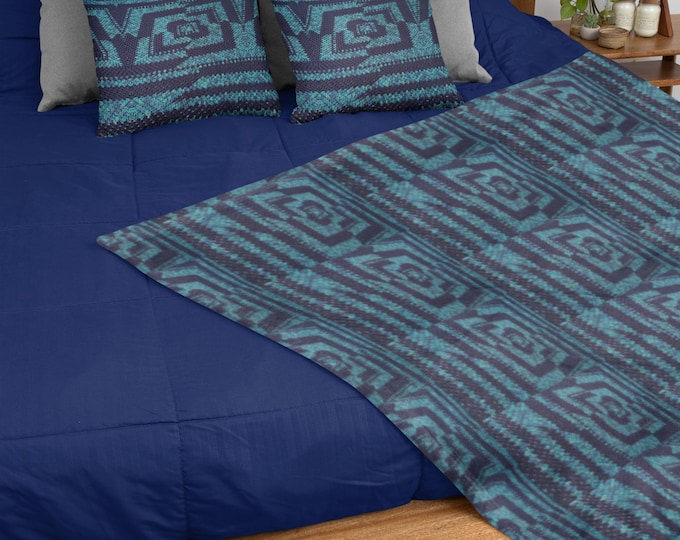 Cozy Winter Bundle, Throw Blanket and Pillow Set in Humble Blue Crochet Design Patterns, Perfect Cozy Home Gift