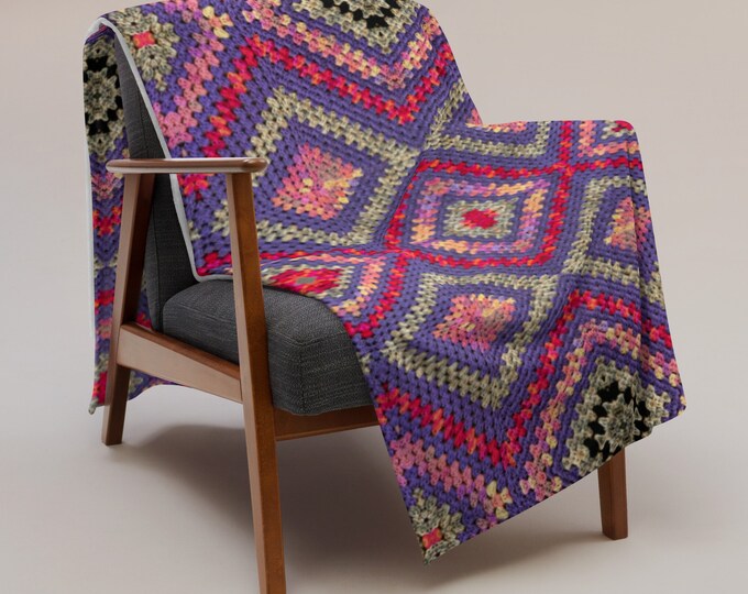 Cozy Crochet Design Throw Blanket, Purple Triangle Pattern Decor, Essential for Apartment or College, Ideal Student Gift