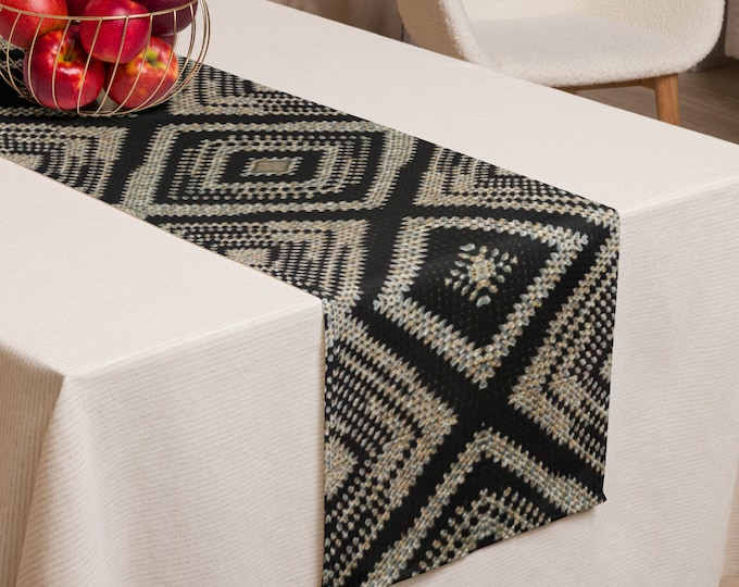 Unique Crochet Pattern Table Runner Decor – Tan and Black Design for Dining Room Table Centerpiece, Gifts for House Warming and Last Minute