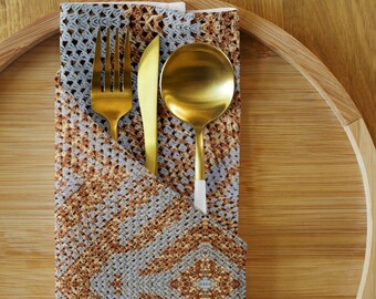 House Warming Gift Set – 4 Linen Napkins and 4 Cork Back Coasters with Baby Blue Crochet Design, Trending Now the Perfect Holiday Gift