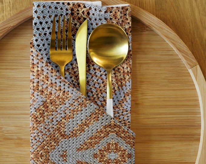 House Warming Gift Set – 4 Linen Napkins and 4 Cork Back Coasters with Baby Blue Crochet Design, Trending Now the Perfect Holiday Gift