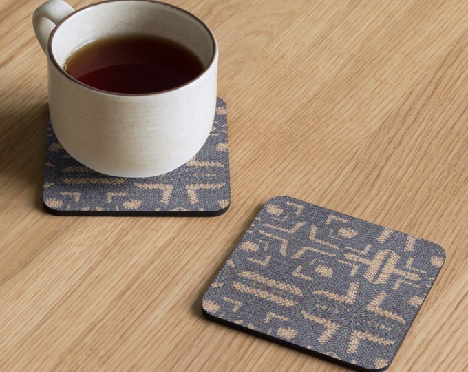 Custom Cork Back Coaster, Crochet Patterns  Settled Blues Design – Ideal Home Decor, Practical Last Minute House Warming Gift Ideas