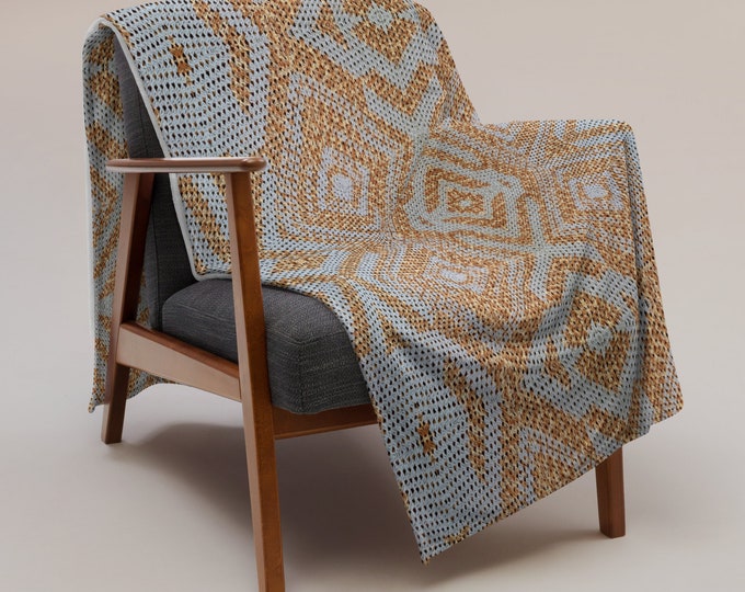 Perfect Last Minute Gifts, Cozy Crochet Design Throw Blanket in Baby Blue Oasis Pattern – Classic Style Gift, Cozy Home Decor