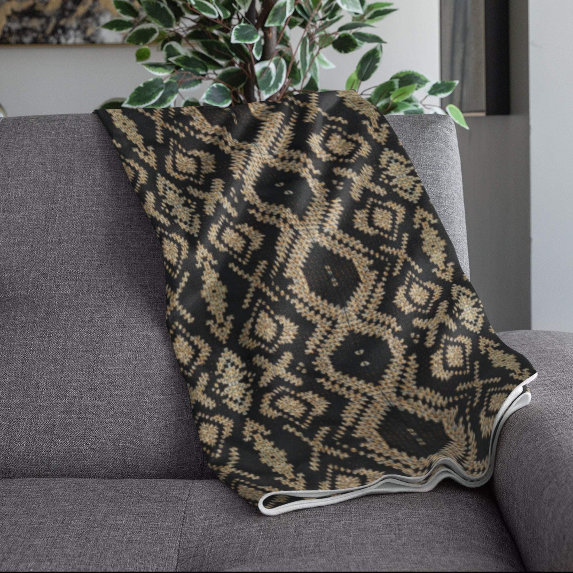 Luxurious Cozy Crochet Design Bundle, Black & Gold Throw Blanket and