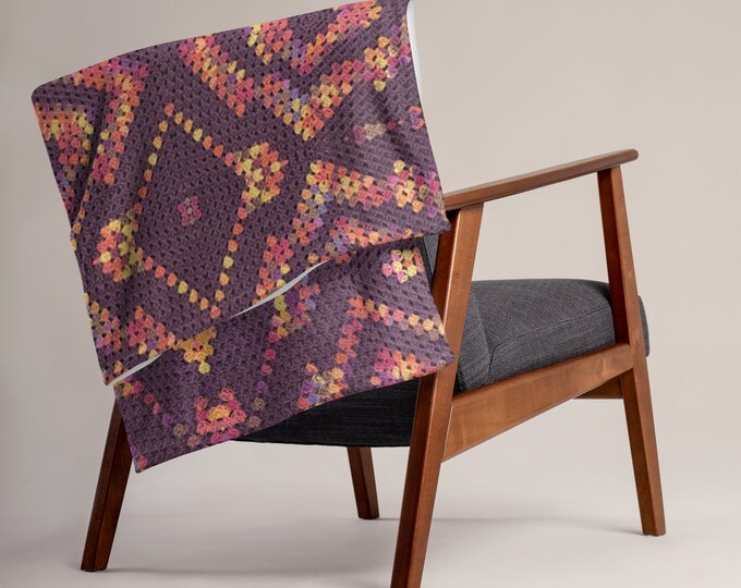 Winter Ready Crochet Design Throw, Cozy Purple Diamond Pattern, Perfect for Home Comfort, Thoughtful Gift for Love One
