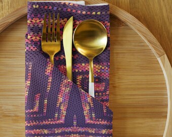 Perfect Holiday Gift, Set of 4 Cork Coasters and Cloth Napkins - Crochet Pattern Tableware in Purple Designs, Thoughtful Gifts Under 100