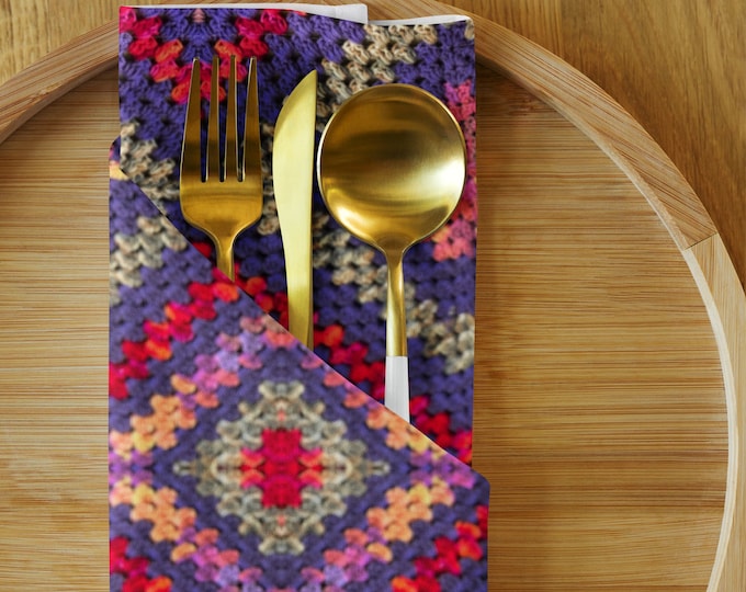 Perfect Holiday Gift - Set of 4 Tableware, Multicolored Crochet Design Napkins and Coasters, Ideal Gift for Home Decor