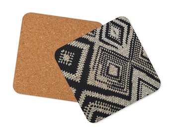 Handmade crochet design coaster, cork backing mug rug, unique pattern for tabletop dinner setting protection cover – chic house warming gift