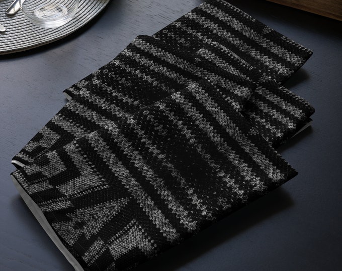 Cloth Napkins Set of 4, Crochet Design Black and Gray Patterns, Housewarming Gift Ideas, Practical Last Minute Tableware Gifts