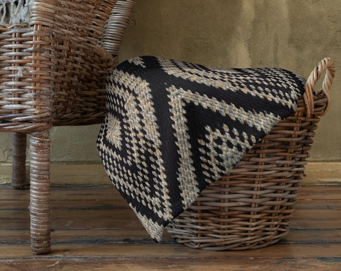 College Essentials Crochet Design Towels Throw Blankets Pillows Tan and Black Triangles for Back to School Send Off!