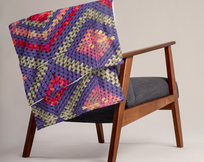 Cozy Crochet Design Throw Blanket Cozy Grandma Pattern Purple Triangle Decor for Apartment and College Essential