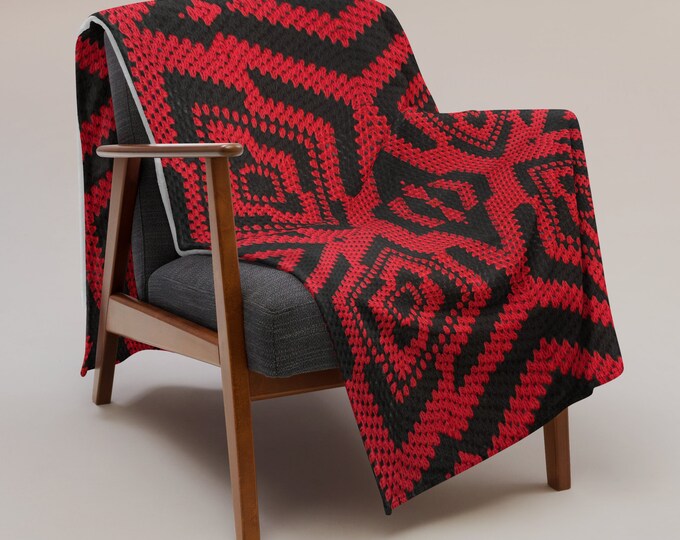 Cozy Crochet Design Throw - Black and Red Pattern, Perfect for Apartment and Dorm Decor, Ideal Gift for Students