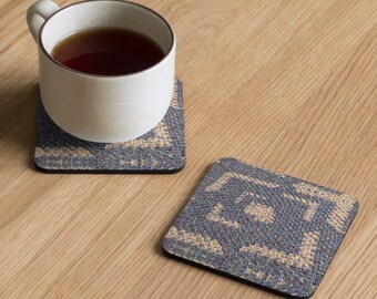 Custom Cork Back Coaster, Crochet Patterns Settled Blues Design – Ideal Home Decor, Practical Last Minute House Warming Gift Ideas