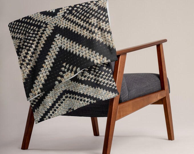Cozy Crochet Throw Blanket, Tan and Black Handmade Design - Perfect for Cozy College Room and Apartment Decor