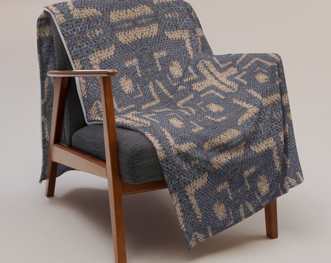 Cozy Throw Blanket, Crochet Design in Blues and White, Essential for College Bedroom Decor, Great Gift for Grandma