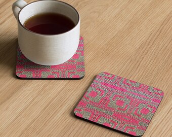 Cork Back Coaster Crochet Design Pattern in Pretty Pink Tones and Cork Backing, Perfect for Nursery Essentials & Decor