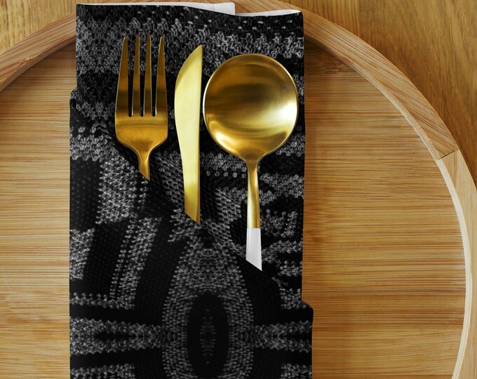 Perfect Holiday Gift, Set of 4 Cork Coasters and Linen Napkins, Elegant Crochet Design Black and Gray Tabletop Accessories – Gifts Under 100