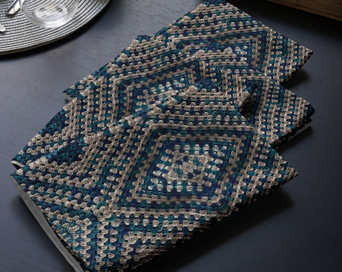 Cloth Napkins Set of 4, Crochet Design Blue Pearl Patterns, Housewarming Gift Ideas, Practical Last Minute Tableware Gifts