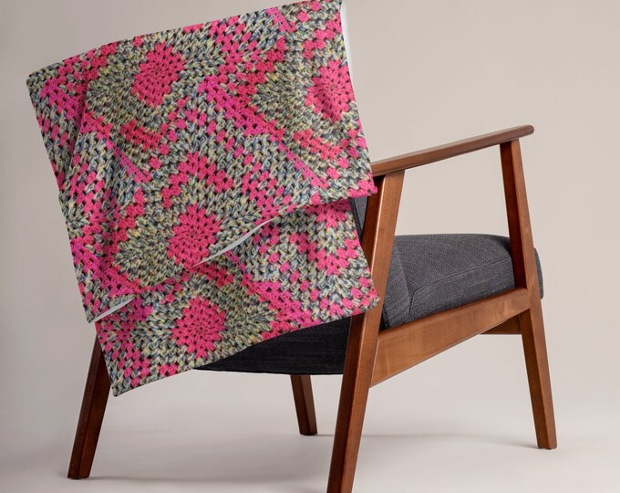 Perfect Holiday Gift, Cozy Winter Throw, Pink Multicolor Crochet Design Blanket, Chilly Nights Throw – Home Decor Gift