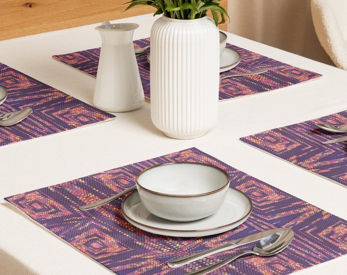 Winter Table Decor, Set of Placemats and Table Runner in Crochet Design Purple Passion Patterns, Practical Last Minute Gifts