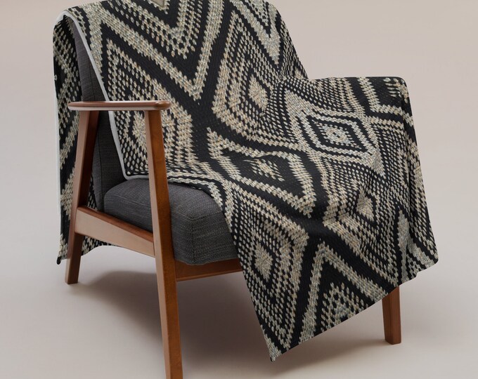 Cozy Crochet Throw, Tan and Black Crochet Design - Essential for Cozy College Living, Perfect Birthday Gift for Students