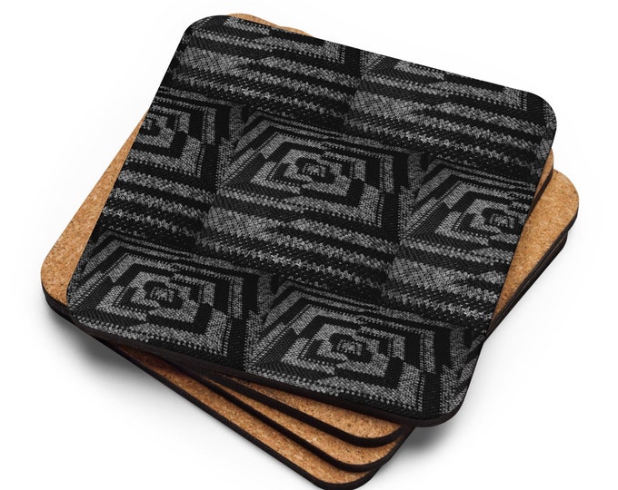 Custom Cork Coasters Set of 4, Crochet Pattern Black and Gray Design – Practical Ideas for Last Minute House Warming Gift