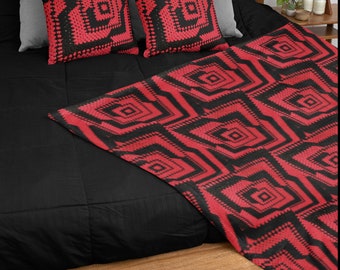 Pacote de decoração de design de crochê conjunto de travesseiro de lance em romance vermelho e preto, sotaque de casa de inverno, presente de inverno perfeito