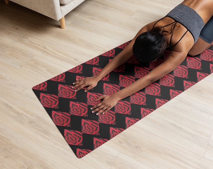Yoga Home Gym Equipment Mat, Foundational Red Crochet Design for Exercise, Meditation & Prayer, Ideal Workout Gift Mat