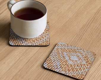 Unique Coaster with Delicate Crochet Accents on Cork Back Coasters, Baby Blue Oasis Design for Your Nursery