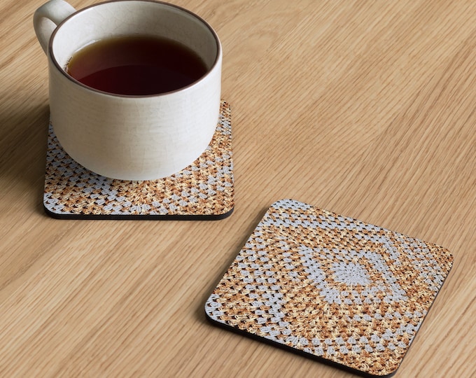 Unique Coaster with Delicate Crochet Accents on Cork Back Coasters, Baby Blue Oasis Design for Your Nursery