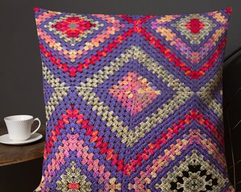 Travesseiro de design de crochê decorativo premium padrão de crochê almofada multi triângulo roxo itens essenciais para sala de faculdade