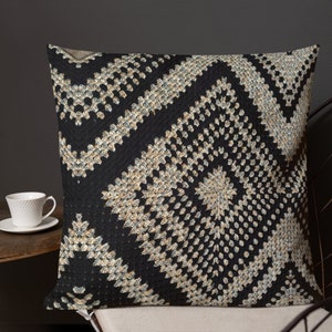 Decorative Throw Pillow Premium, Crochet Accent Pattern Tan and Black Triangle Outdoor Pillow for Patio Décor Essentials