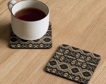 Custom Crochet Patterns Cork Back Coaster, Black and Gold XOXO Design – Accent Table Decor, Practical Last Minute House Warming Gift Ideas