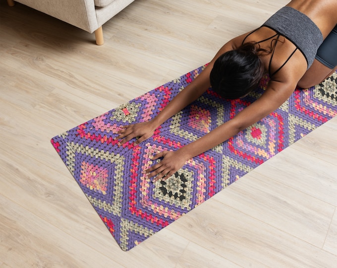 Unique Yoga Mat with Crochet Pattern - Multi Purple Triangle Mat for Pilates & Home Gym - Ideal Outdoor Fitness Gift