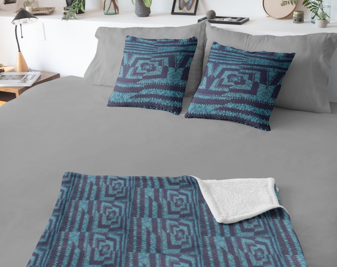 Cozy Winter Bundle – Humble Blue Crochet Design Throw and Pillow Set, Ideal for Winter Warmth and Unique Home Decor Gift