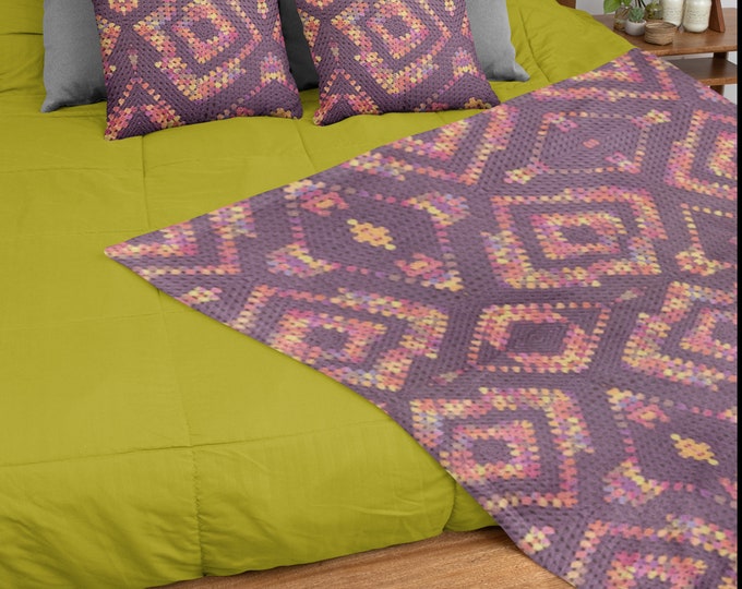 Crochet Design Cozy Gift Alert - Snuggle this Winter with our Purple Diamond Cluster Blanket and Pillow Se