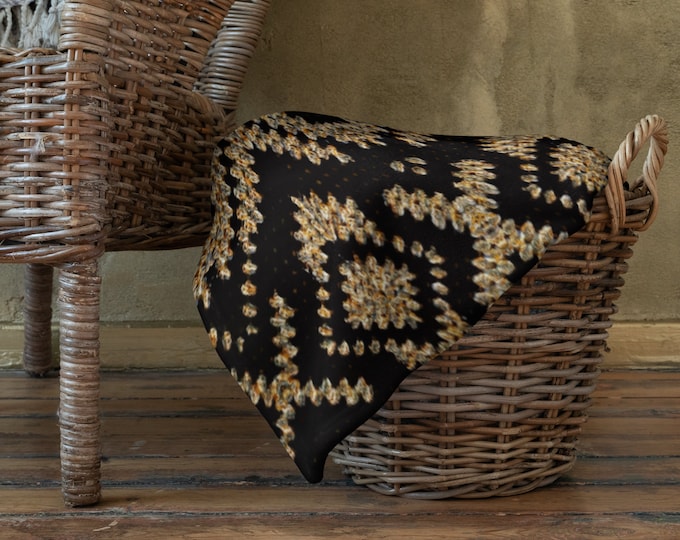 College Essentials Black and Gold Crochet Design Pillows, Throw Blankets, for the Academic Scholar