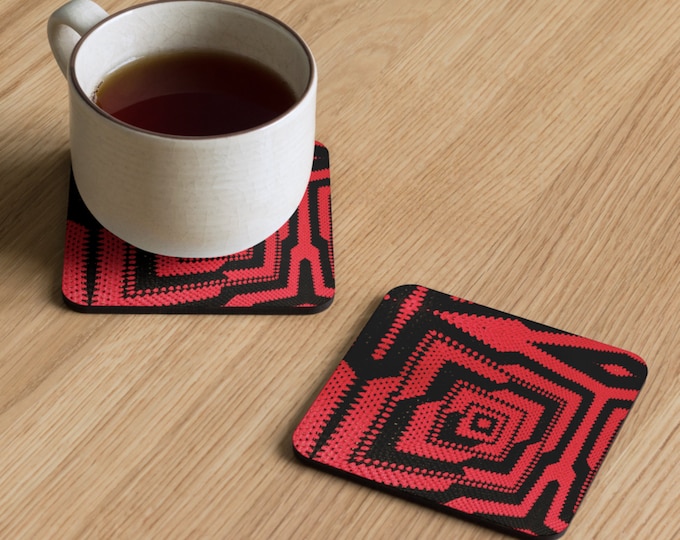 Unique Design Cork Back Coaster Crochet Pattern for Fine Dining and Entertaining with Romance Red and Black Colors