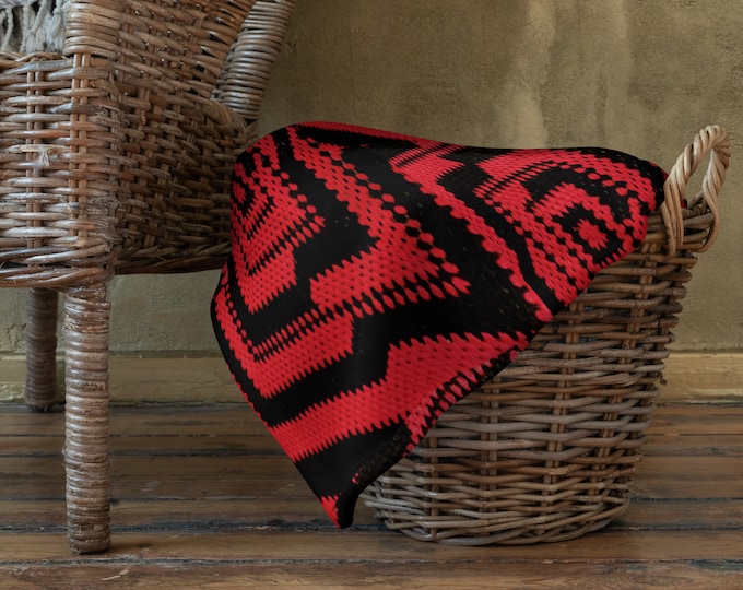 College Essentials Back to School Must Haves Red and Black Crochet design Pillows, Throw Blankets