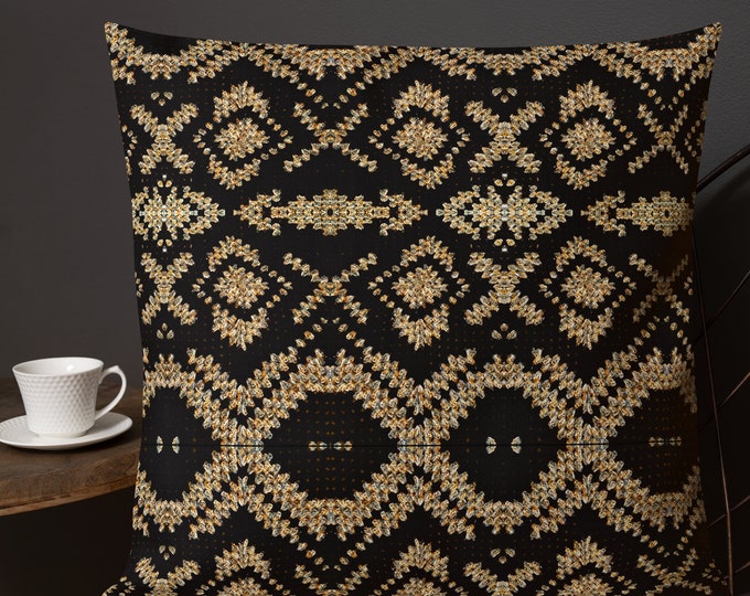Versatile Premium Pillow Elegant Crochet Design Accent Throw Pillow Home and Patio Décor Black and Gold Crochet Pattern