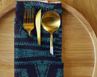 Unique Tableware Gift – Set of 4 Cloth Napkins and Cork Coasters, Crochet Design in Humble Blue Hues, Perfect Holiday Gift