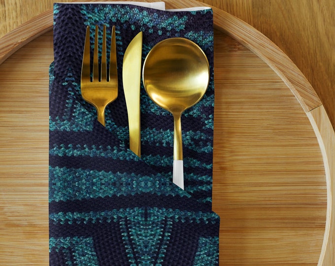 Unique Tableware Gift – Set of 4 Cloth Napkins and Cork Coasters, Crochet Design in Humble Blue Hues, Perfect Holiday Gift
